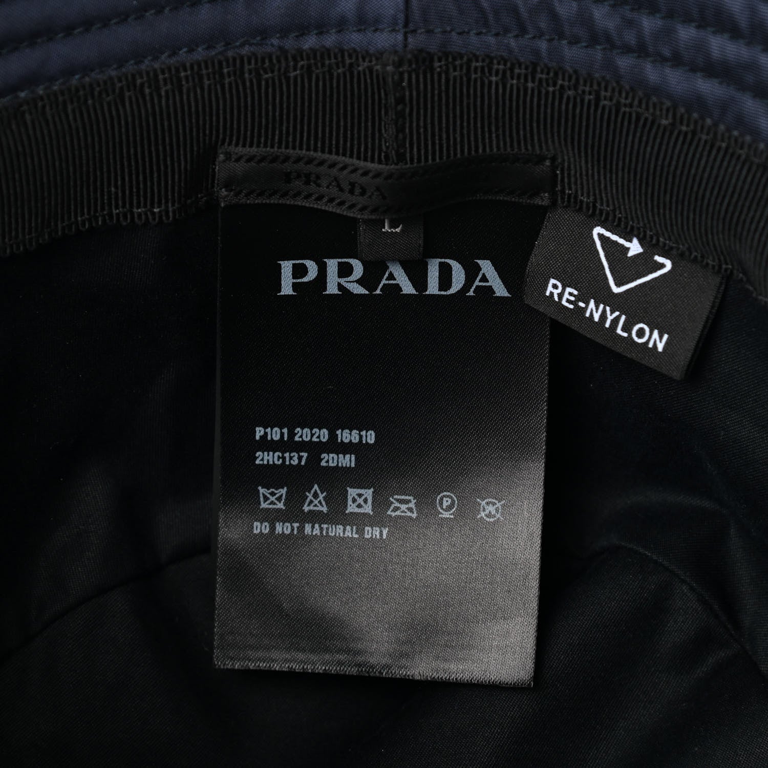 Prada Re-Nylon Metal Triangle Logo Mens Bucket Hat L Navy 7 of 8