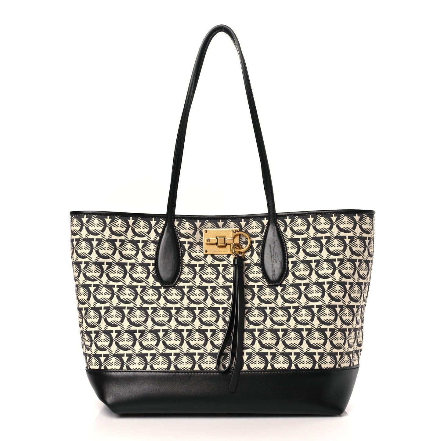 Canvas Calfskin The Studio Tote Beige Black