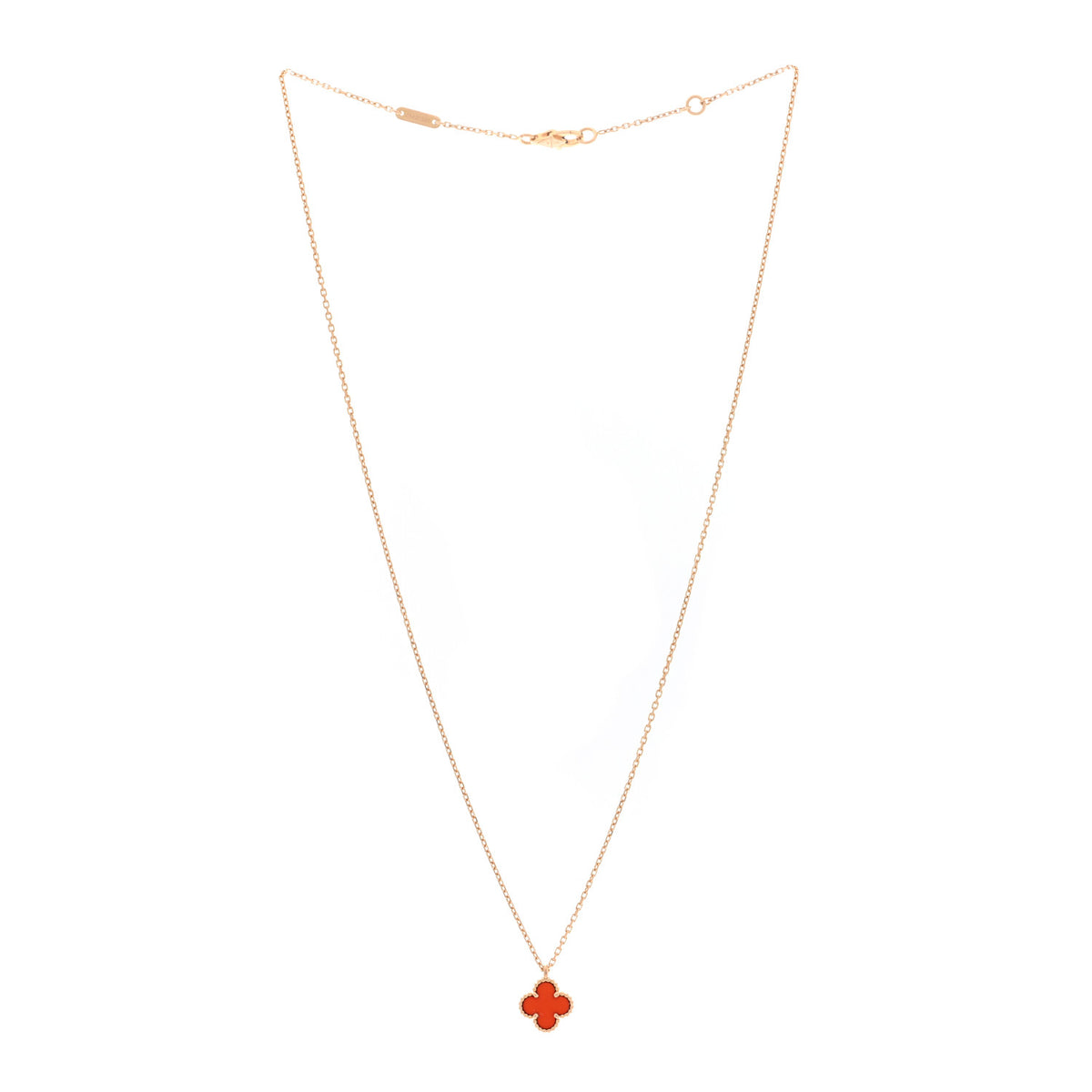 Van Cleef & Arpels 18K Rose Gold Carnelian Sweet Alhambra Pendant Necklace 3 of 4