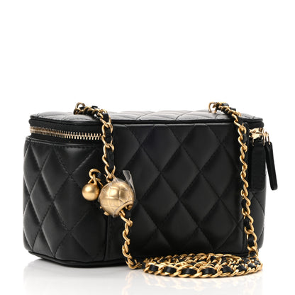 Chanel Lambskin Quilted Small Pearl Crush Vanity Case With Chain Black 3 of 13
