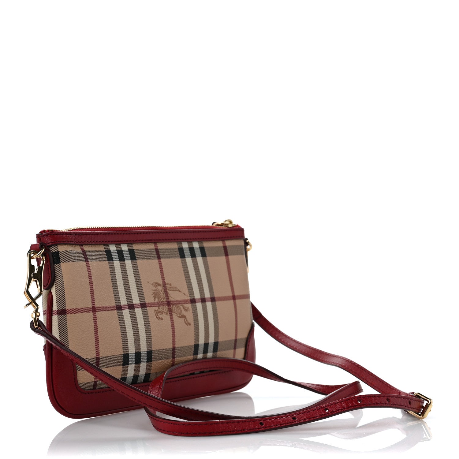Burberry Haymarket Check Small Peyton Crossbody Clutch Bag Military Red 3 of 10