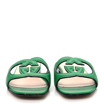 Gucci Cosmos Softy Calfskin Interlocking G Cut Out Slide Sandals 39 New Shamarock 3 of 12