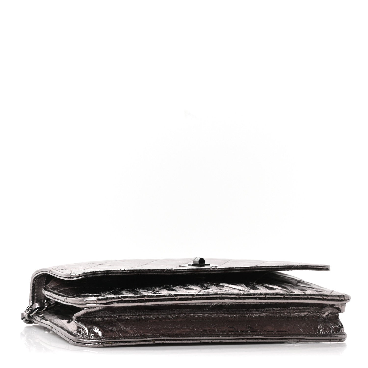 Chanel Metallic Striped Calfskin Reissue Wallet On Chain WOC Silver 4 of 11