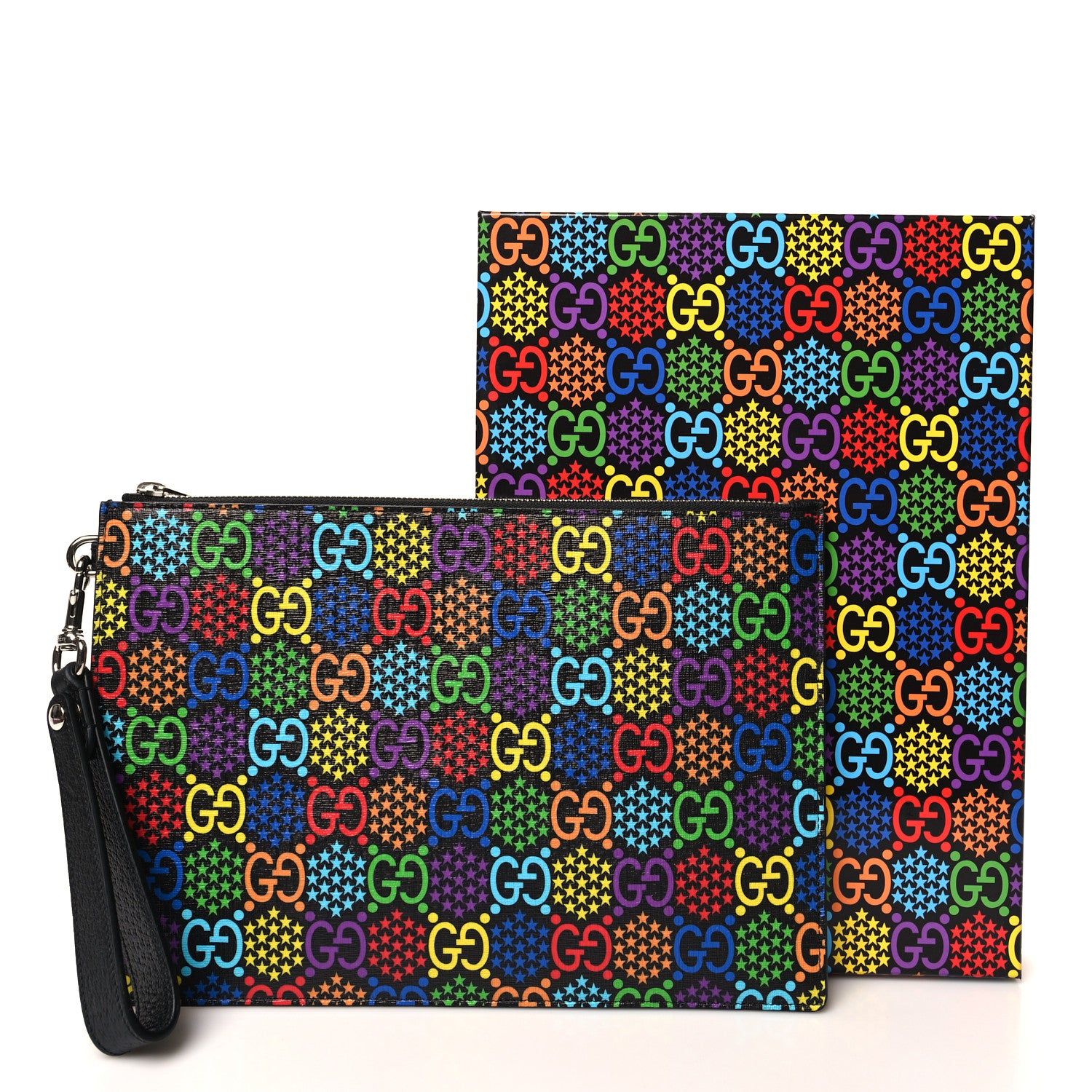 Gucci GG Supreme Monogram Psychedelic Zip Wristlet Pouch Black Multicolor 12 of 12