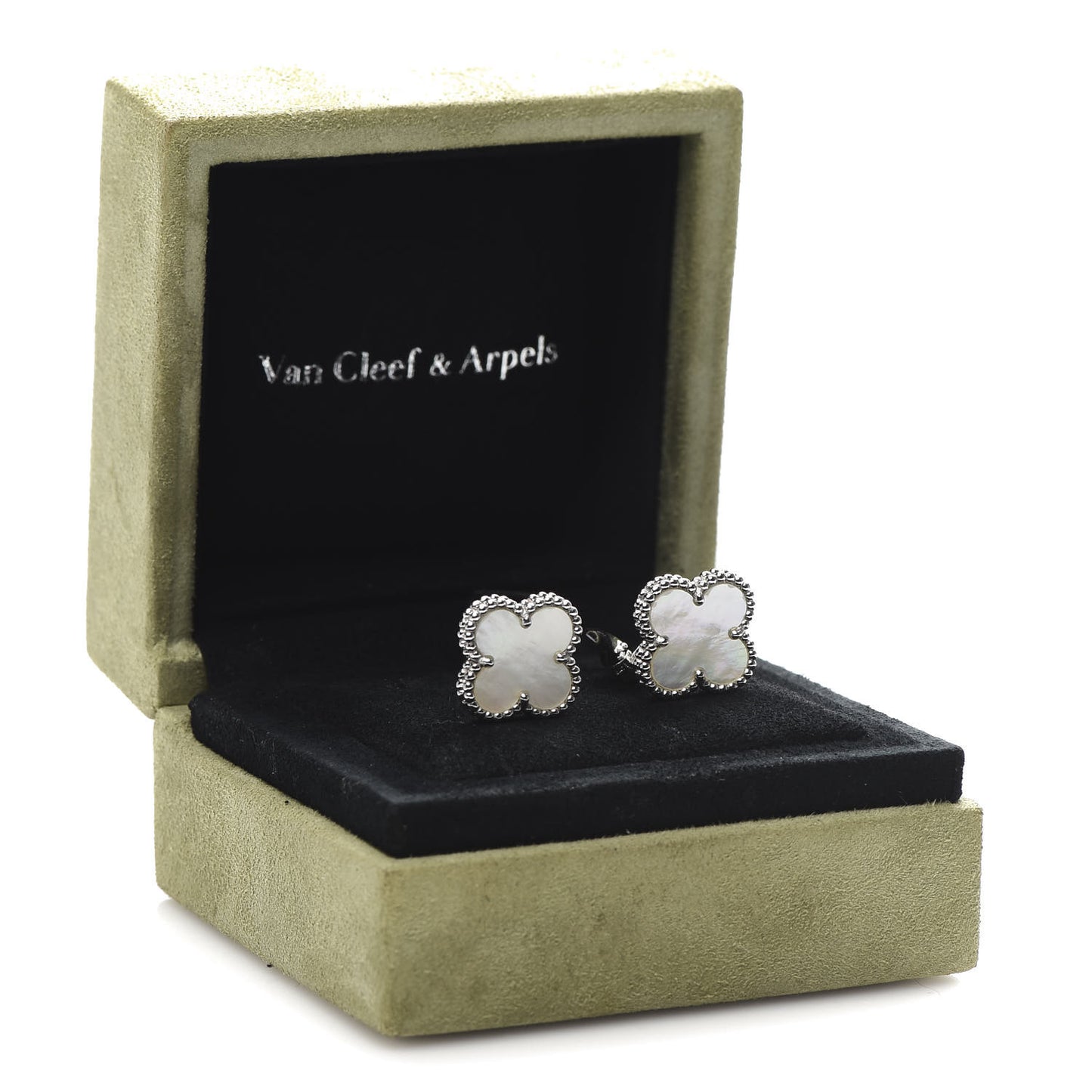18K White Gold Mother of Pearl Vintage Alhambra Earrings