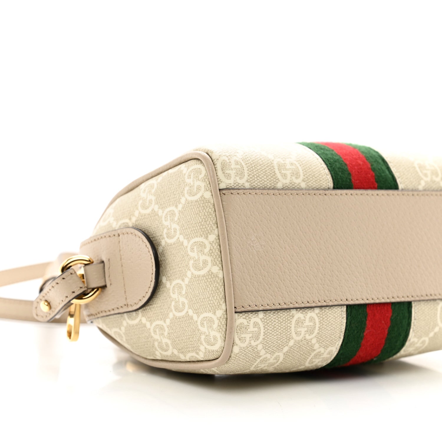 Gucci GG Supreme Monogram Textured Dollar Calfskin Web Super Mini Ophidia Top Handle Bowler Bag Beige Mystic White Oatmeal 8 of 11