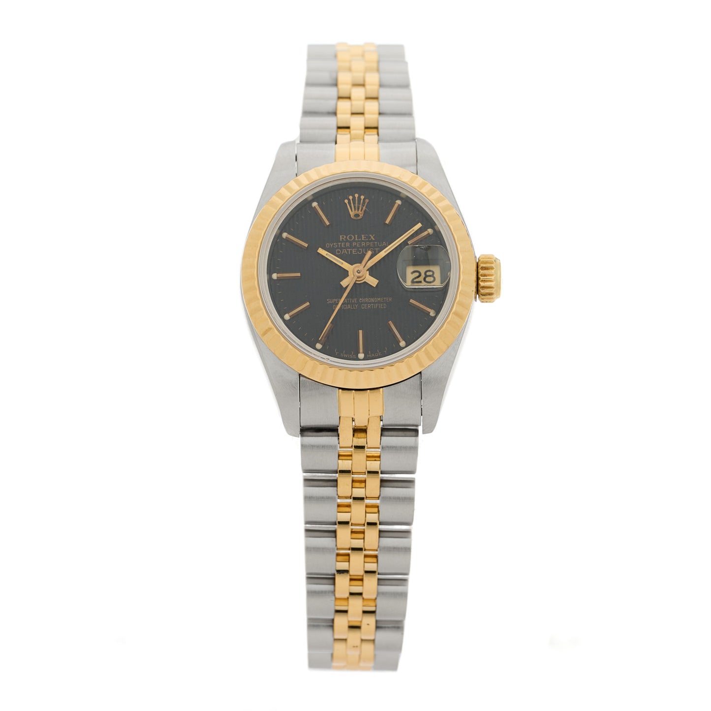 Stainless Steel 18K Yellow Gold 26mm Oyster Perpetual Datejust Watch Black Tapestry 69173