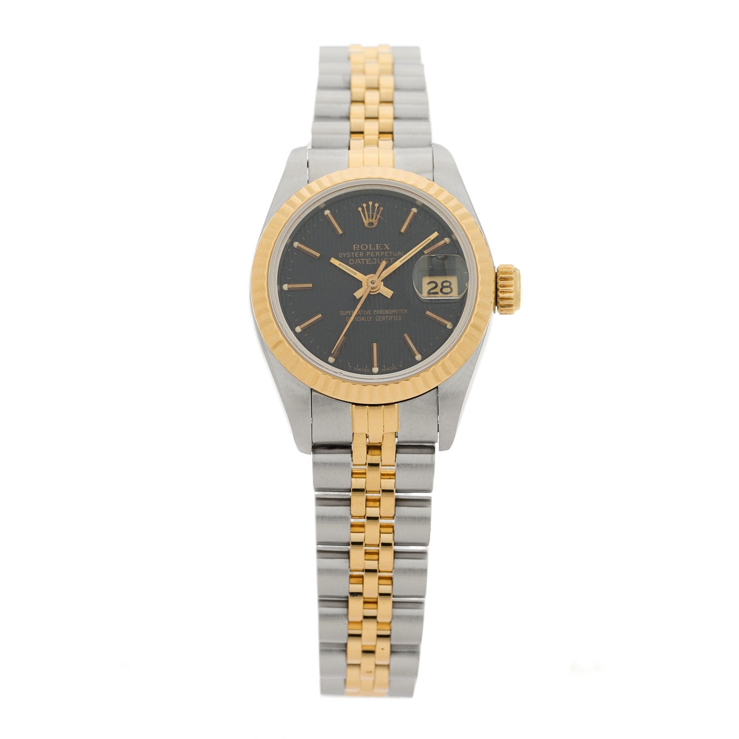 Rolex Stainless Steel 18K Yellow Gold 26mm Oyster Perpetual Datejust Watch Black Tapestry 69173 1 of 4