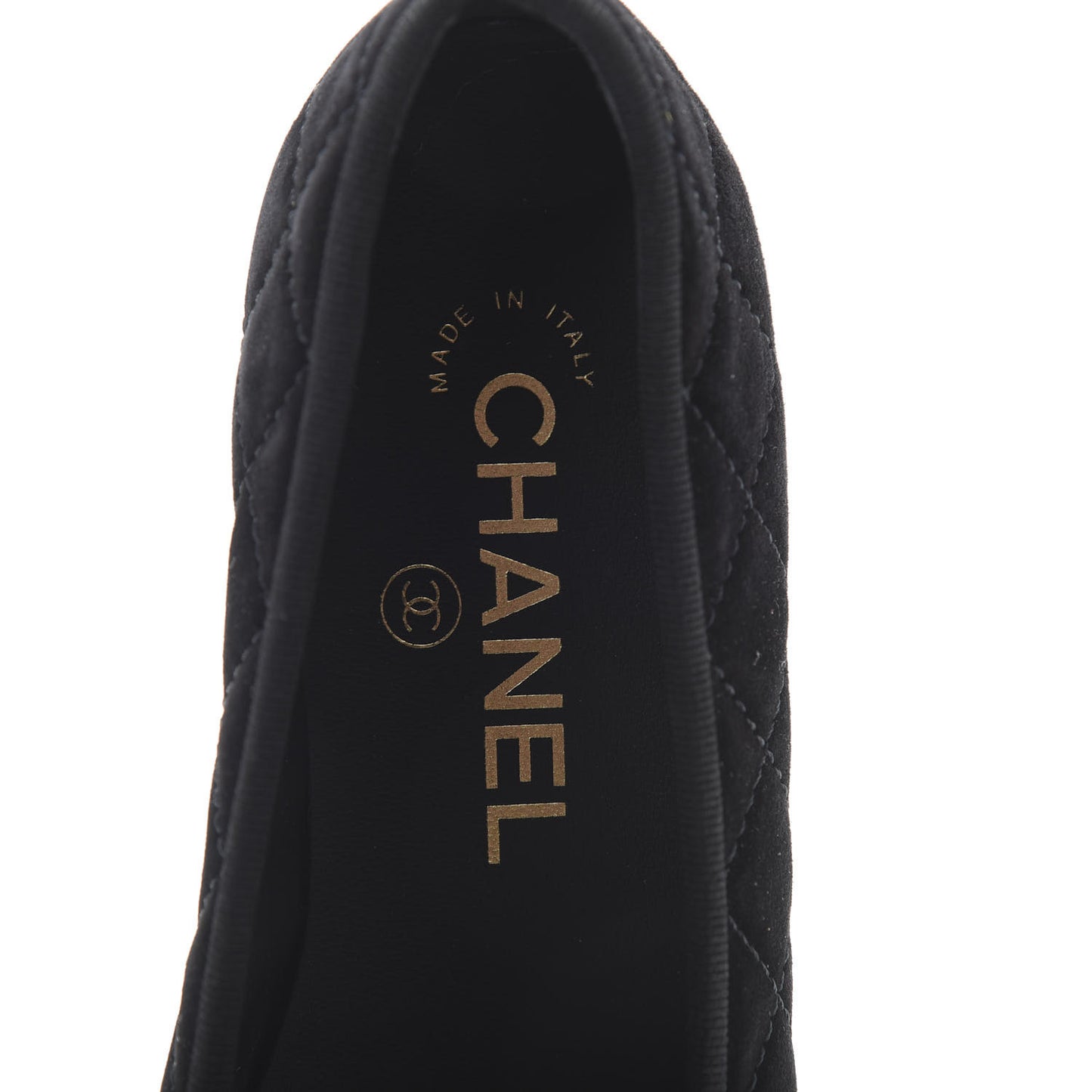 Suede Calfskin Quilted Cap Toe CC Ballerina Flats 36 Black