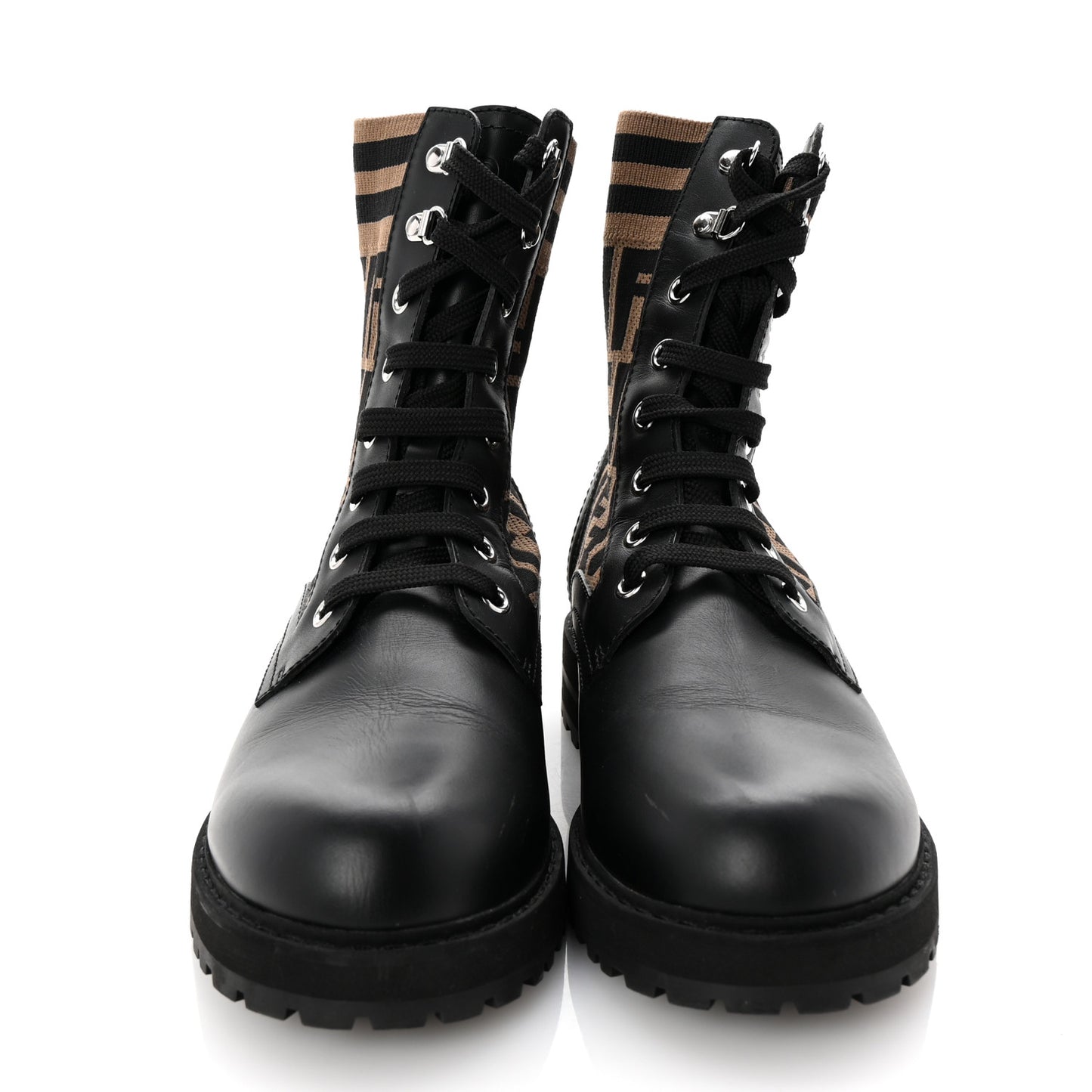 Calfskin Stretch Fabric FF Rockoko Biker Boots 7 Black Tobacco