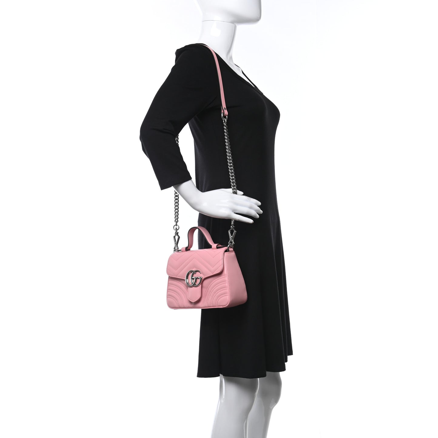 Calfskin Matelasse Mini GG Marmont Top Handle Shoulder Bag Wild Rose