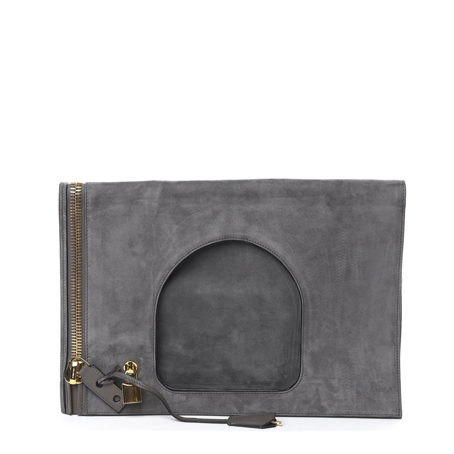 Suede Large Alix Padlock Zip Shoulder Bag Grey