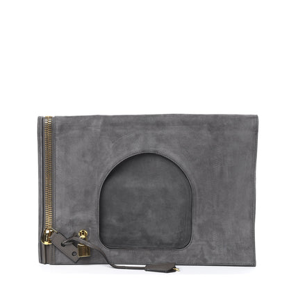 Tom Ford Suede Large Alix Padlock Zip Shoulder Bag Grey 2 of 13