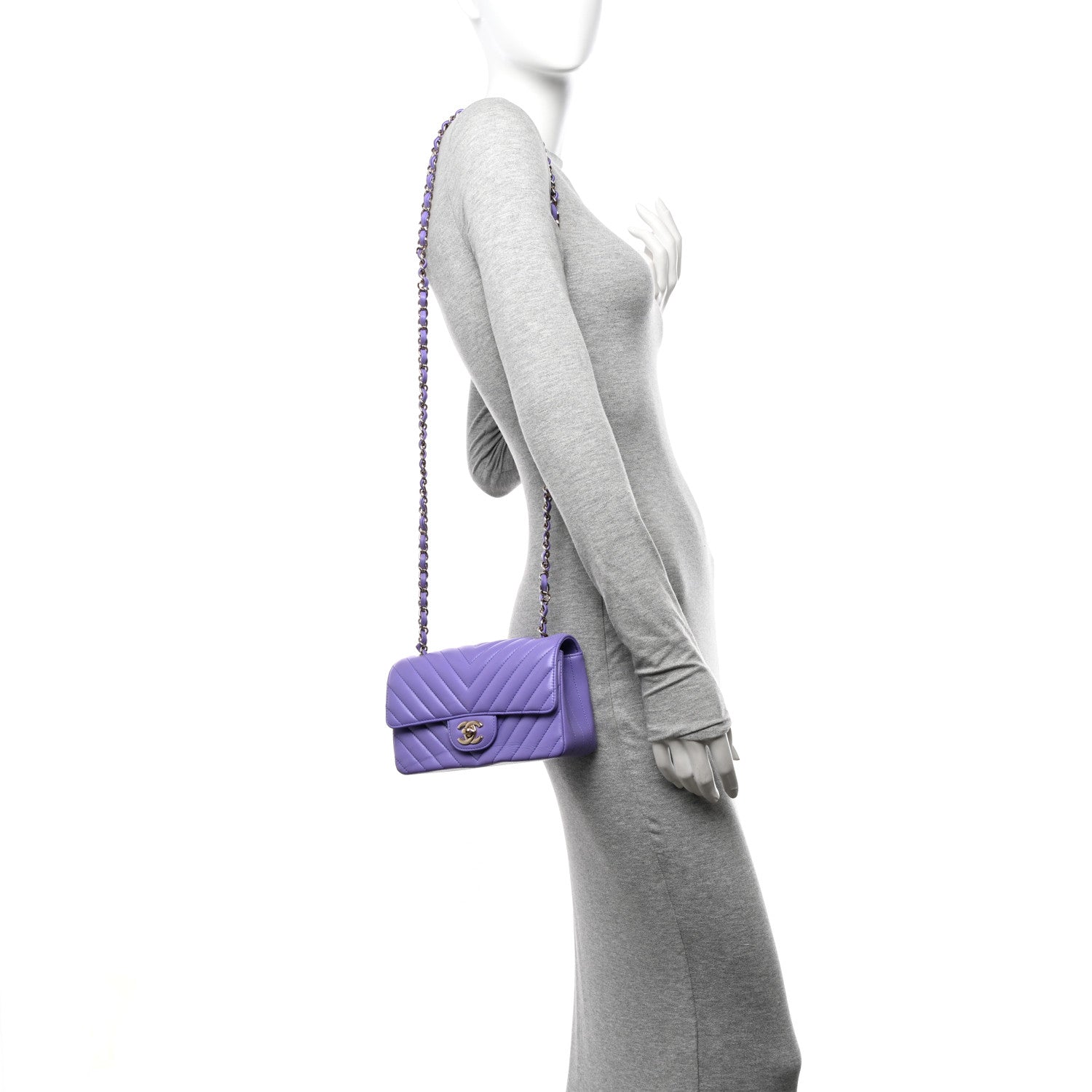 Chanel Lambskin Chevron Quilted Mini Rectangular Flap Purple 2 of 12
