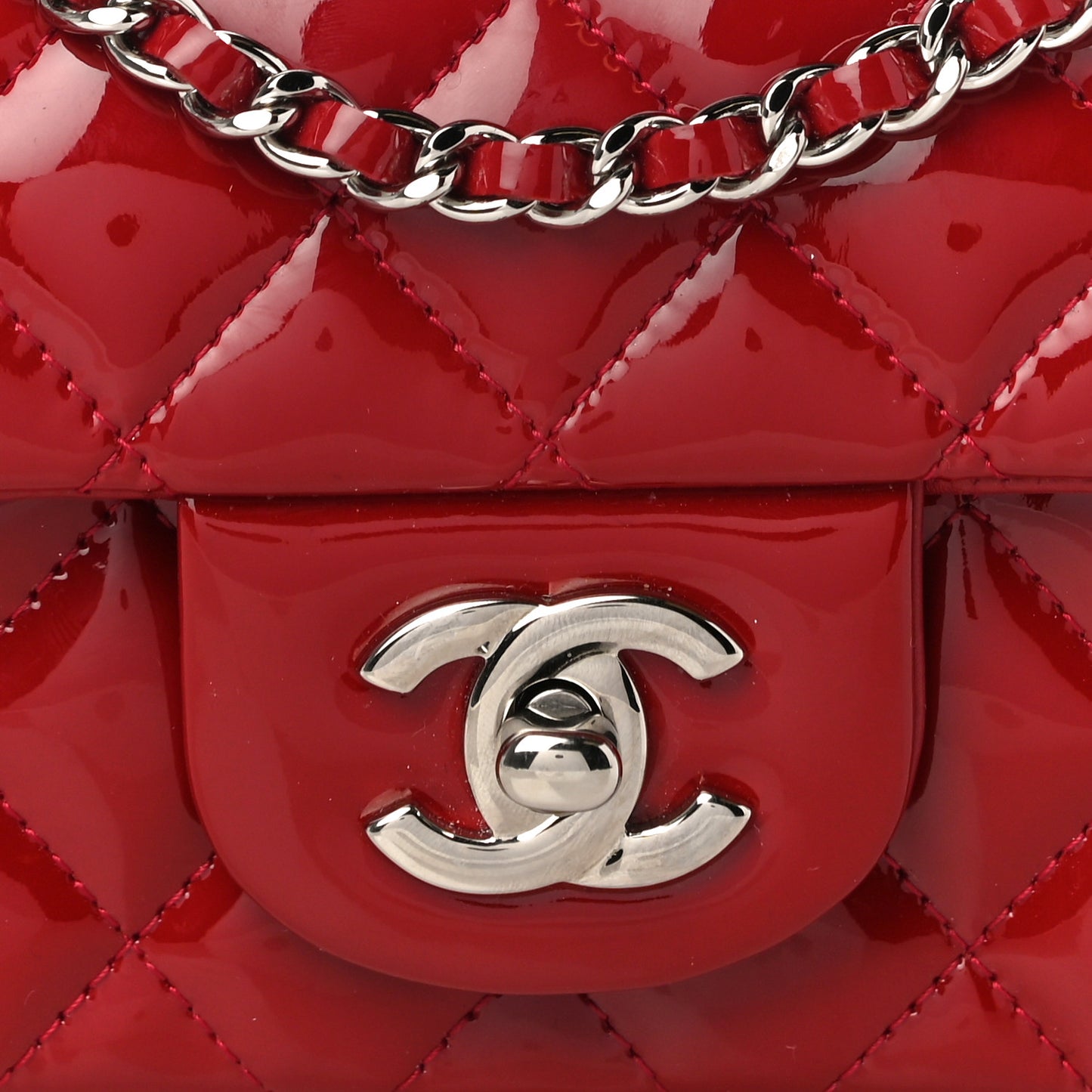Patent Calfskin Quilted Extra Mini Rectangular Flap Red