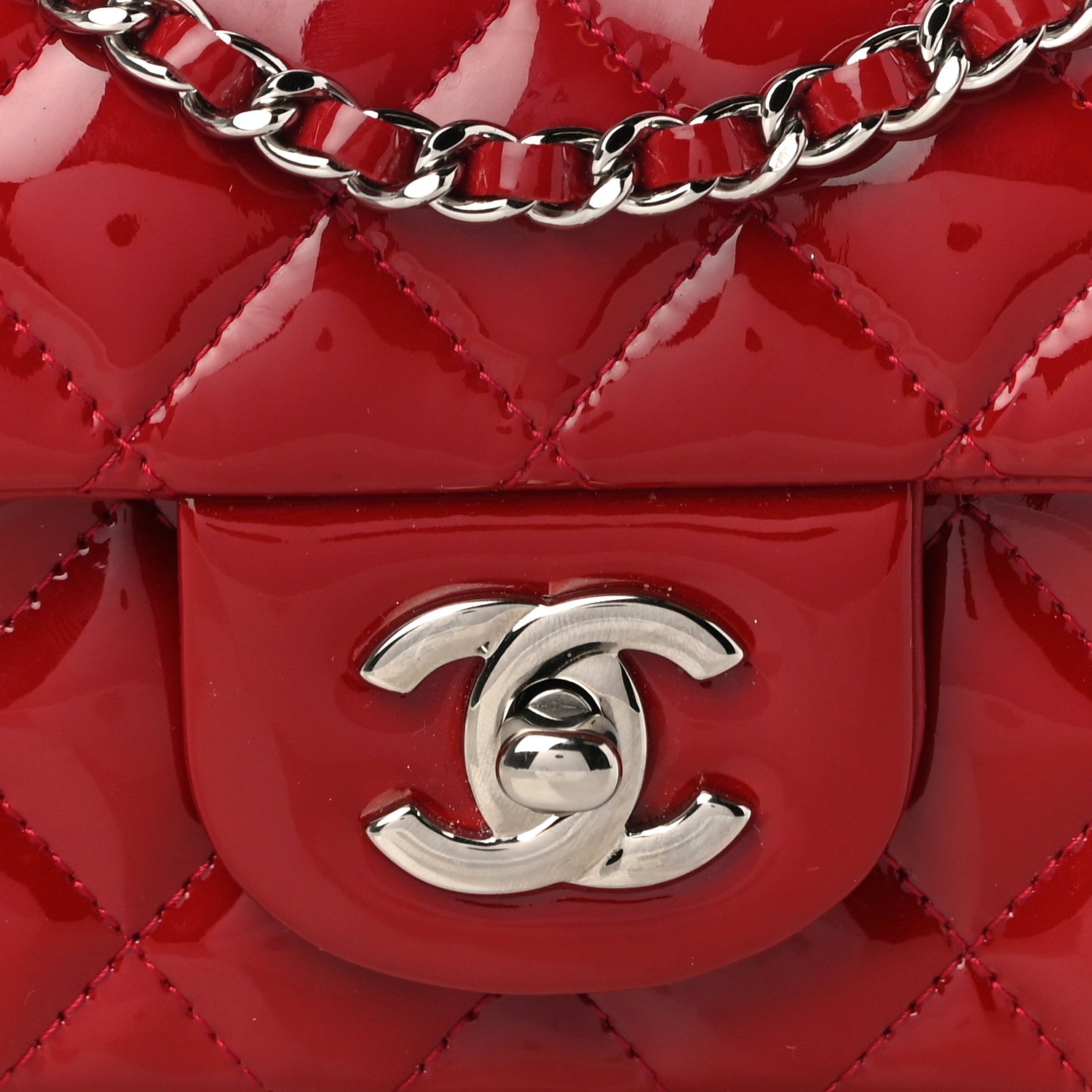 Chanel Patent Calfskin Quilted Extra Mini Rectangular Flap Red 8 of 11