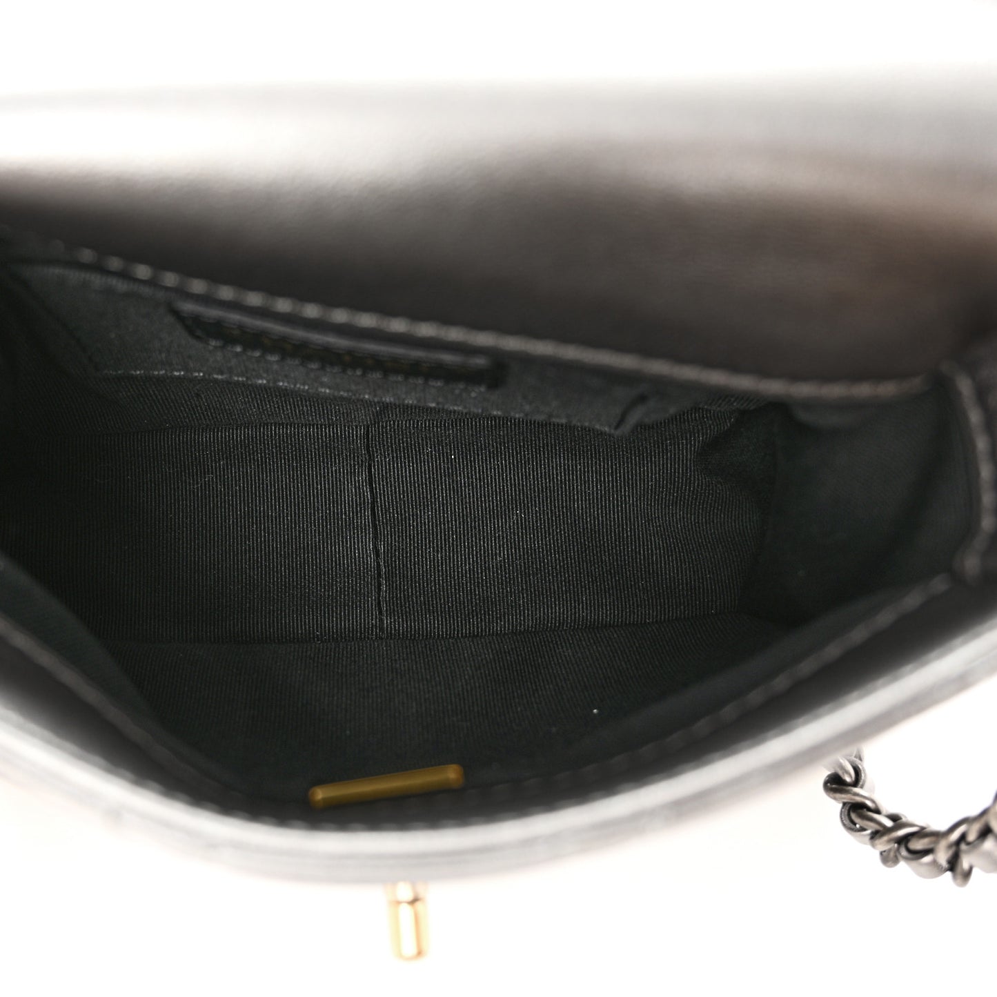 Metallic Lambskin Quilted Mini Side Note Flap Grey