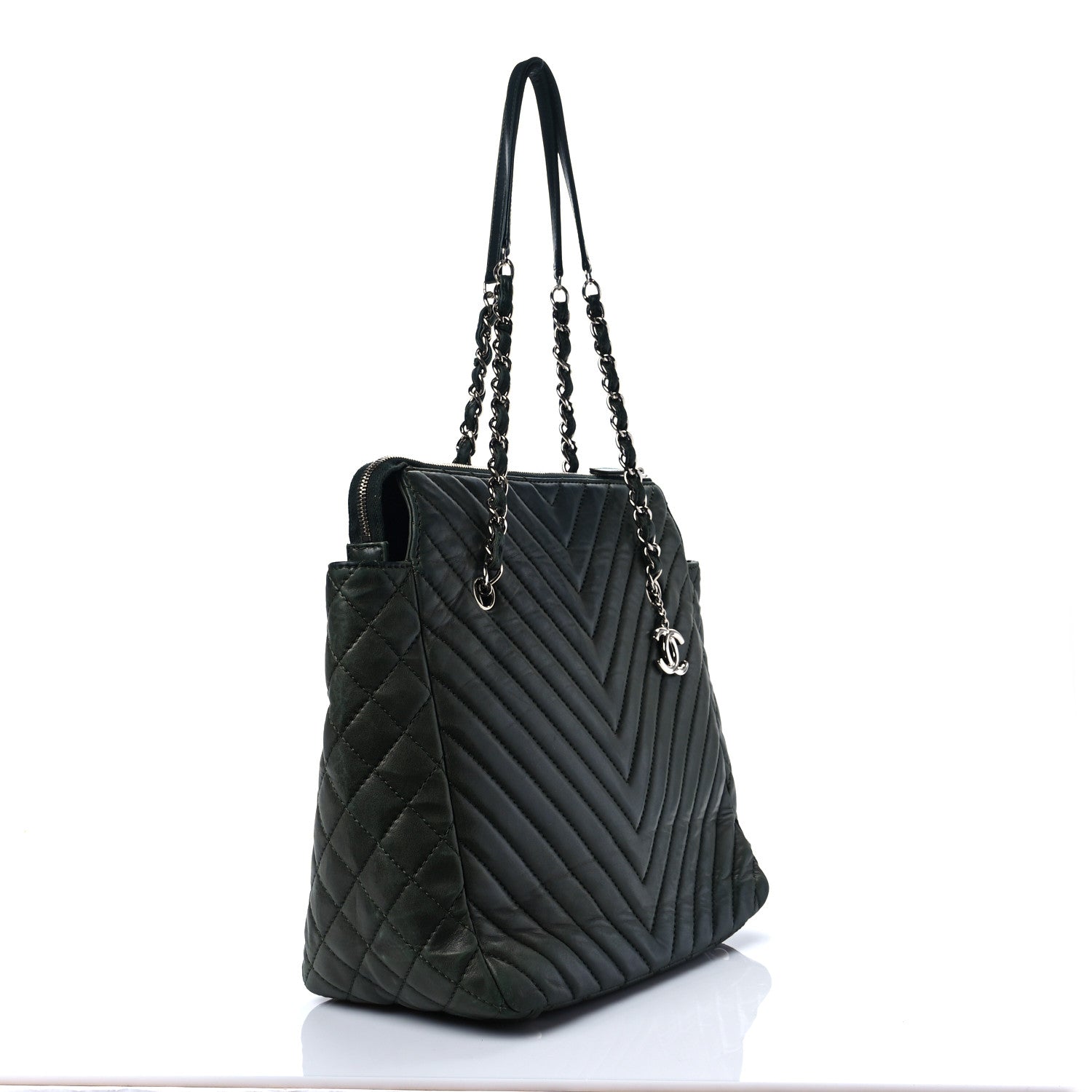Chanel Iridescent Calfskin Chevron Quilted Surpique Tote Black 3 of 11