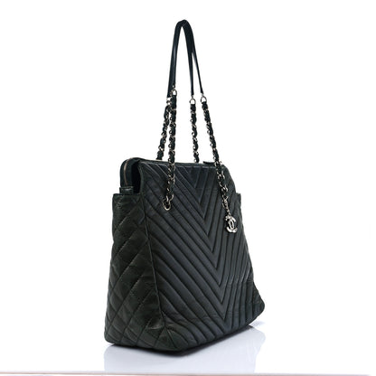 Chanel Iridescent Calfskin Chevron Quilted Surpique Tote Black 3 of 11