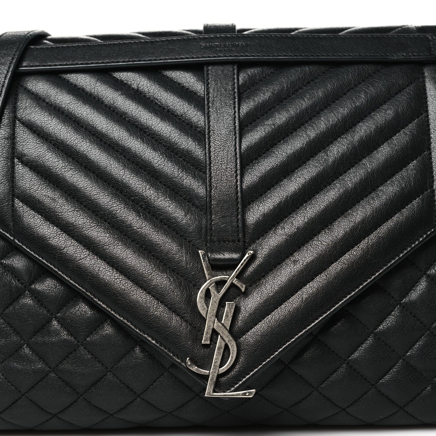 Calfskin Mixed Matelasse Triquilt Large Monogram Satchel Black