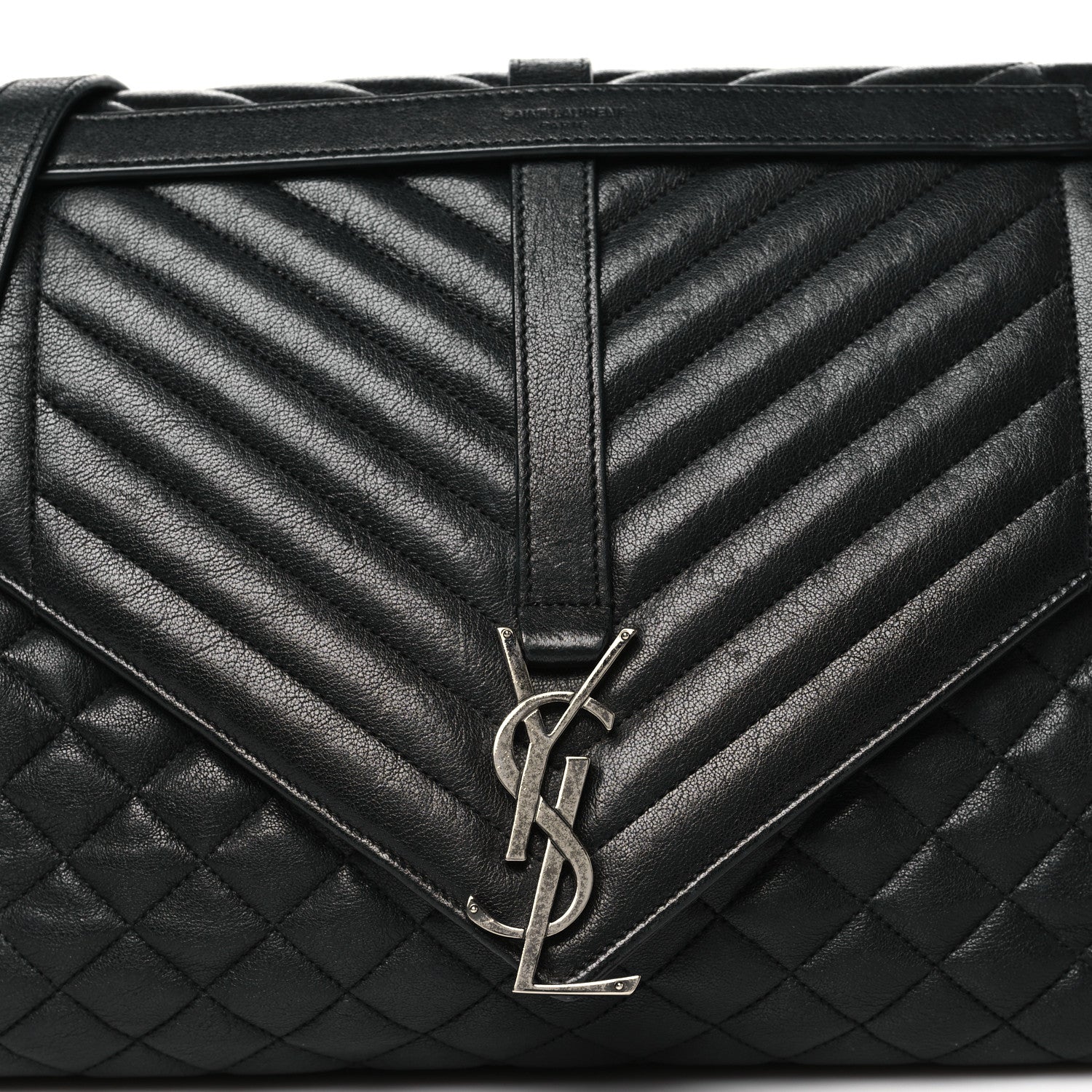 Saint Laurent Calfskin Mixed Matelasse Triquilt Large Monogram Satchel Black 8 of 10