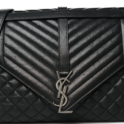 Saint Laurent Calfskin Mixed Matelasse Triquilt Large Monogram Satchel Black 8 of 10