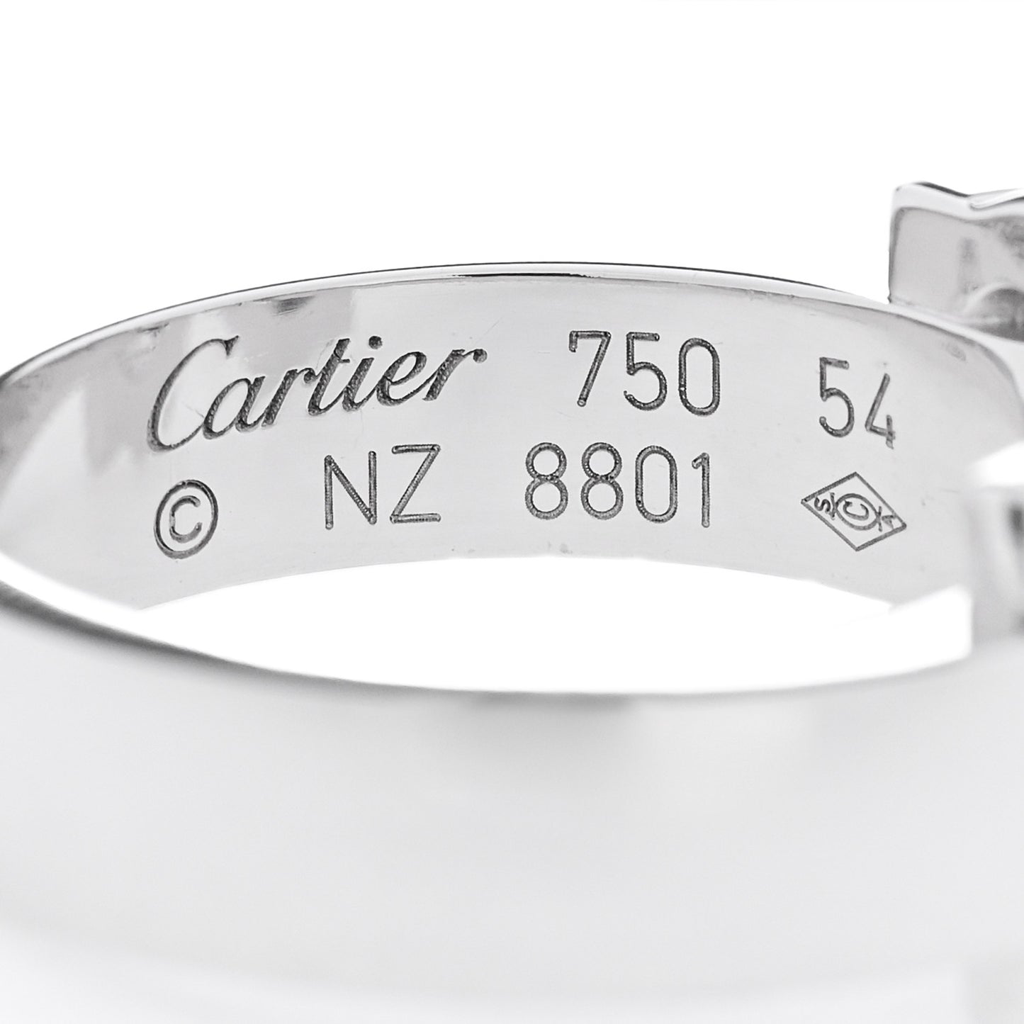 18K White Gold Diamond C De Cartier Ring 54 7