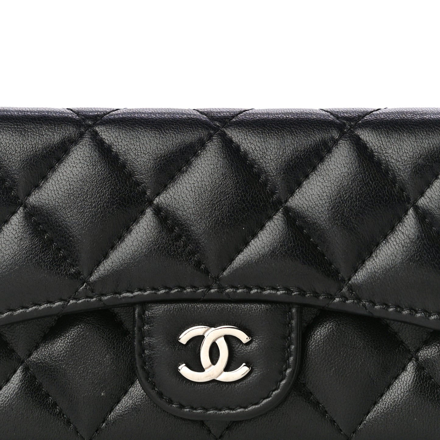 Lambskin Quilted Flap Card Holder Wallet Black