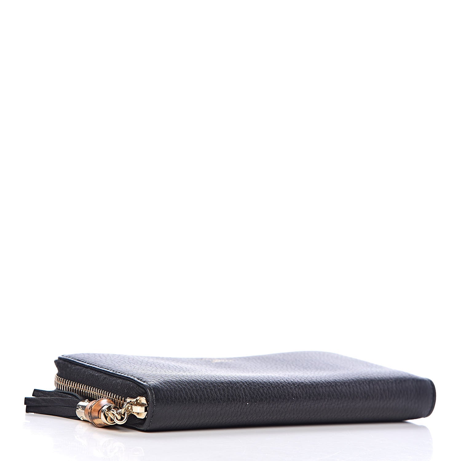 Gucci Pebbled Calfskin Bamboo Tassel Zip Around Wallet Black 4 of 10