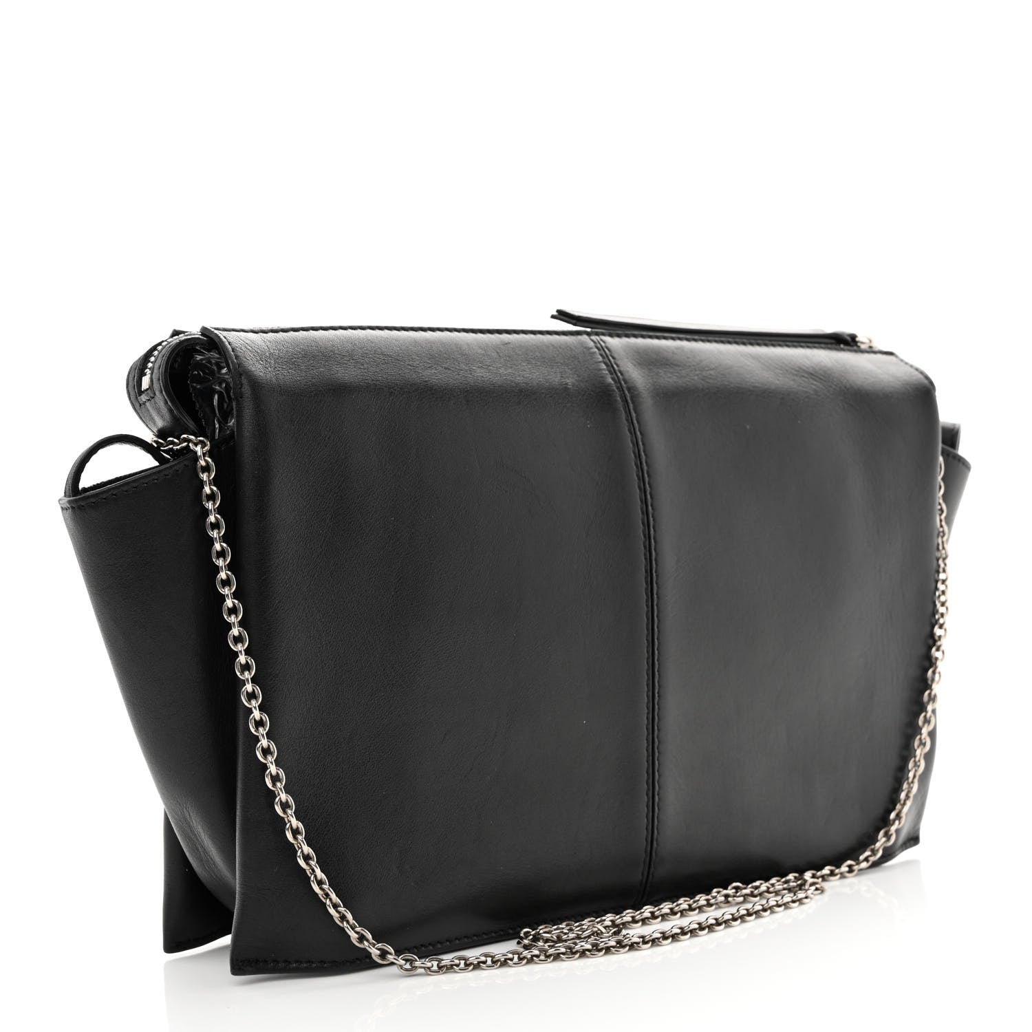 Celine Smooth Calfskin Tri-Fold Clutch on Chain Black 3 of 12