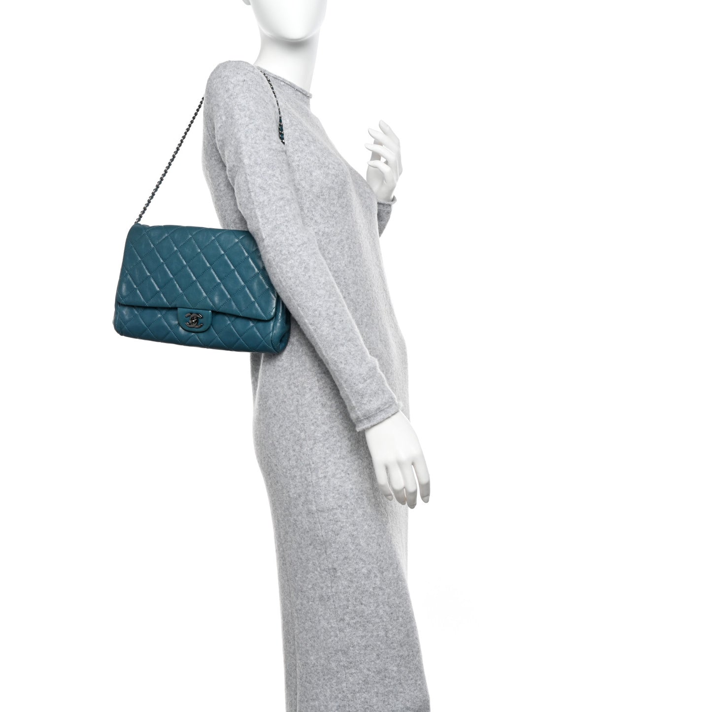 Lambskin Quilted Clutch with Chain Flap Turquoise