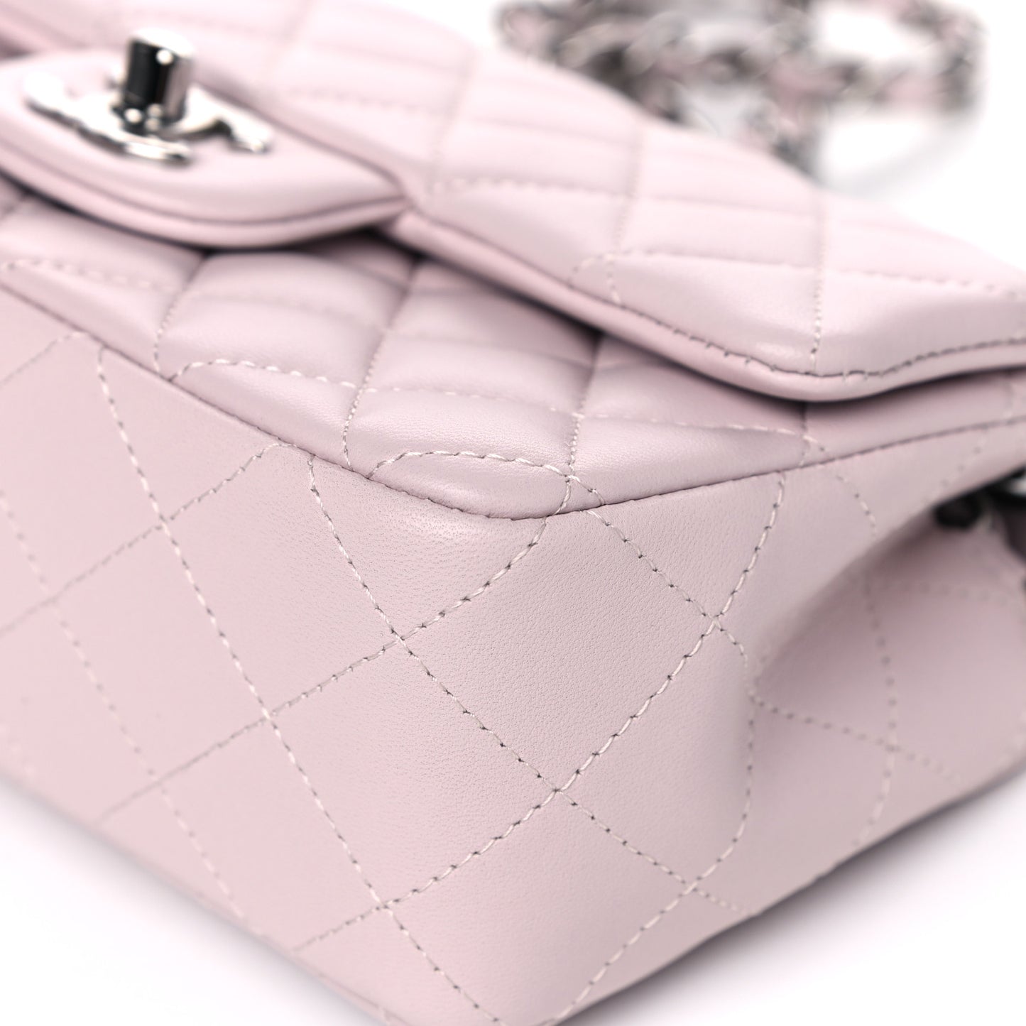 Lambskin Quilted Mini Rectangular Flap Light Purple