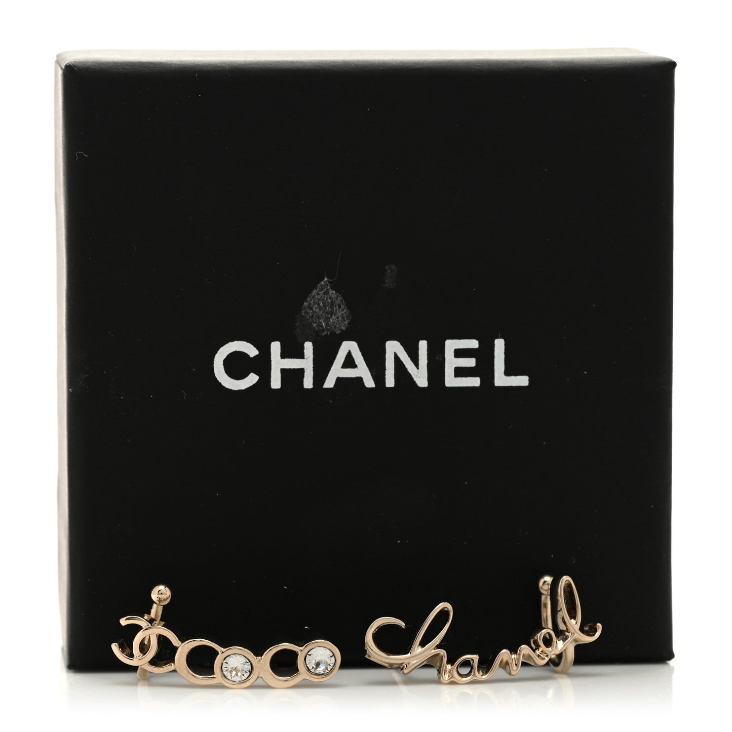 Metal Crystal Coco Script CC Climber Earrings Gold