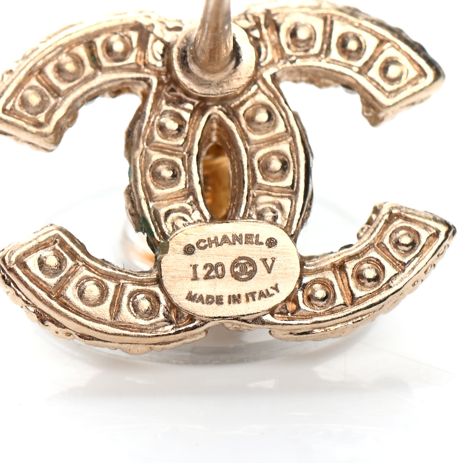 Chanel Pearl Crystal CC Stud Earrings Gold 4 of 4