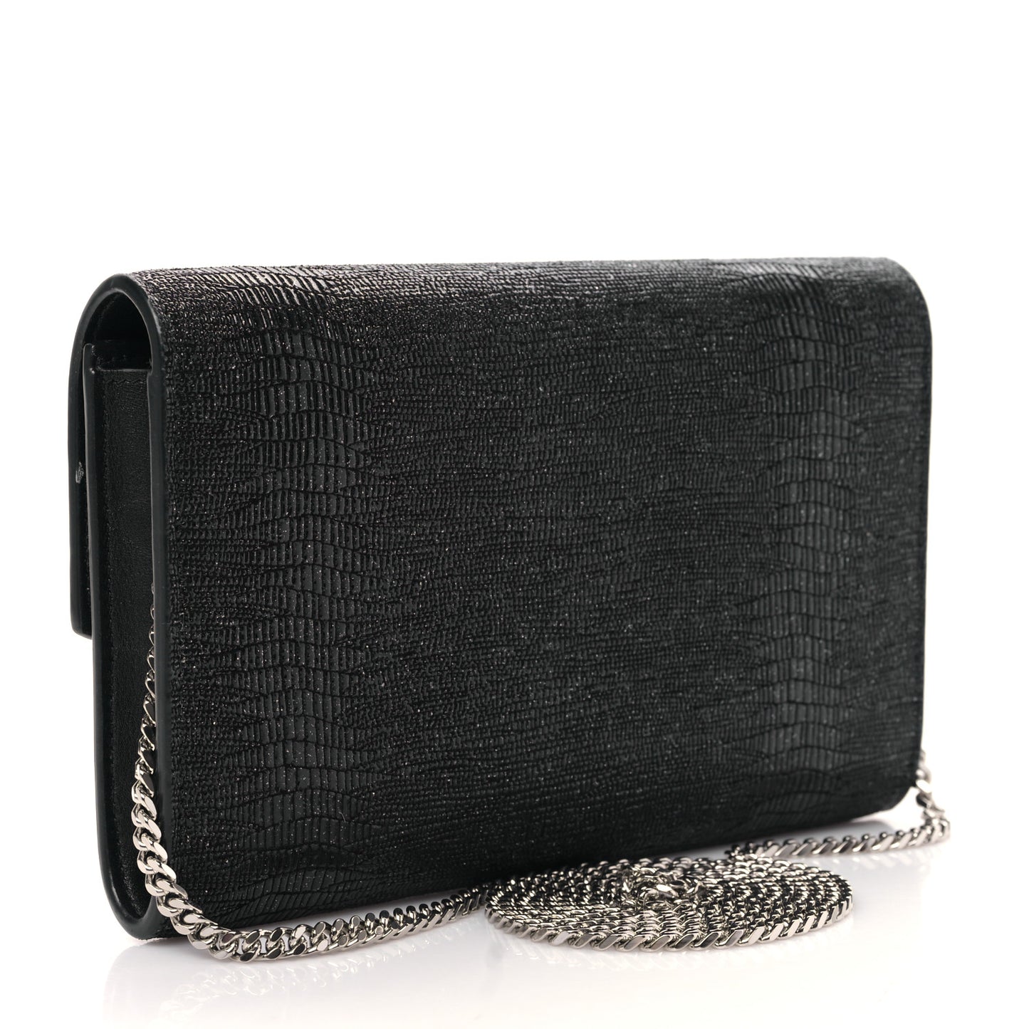 Calfskin Lizard Embossed Monogram Uptown Chain Wallet Black