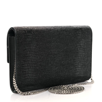 Saint Laurent Calfskin Lizard Embossed Monogram Uptown Chain Wallet Black 4 of 9