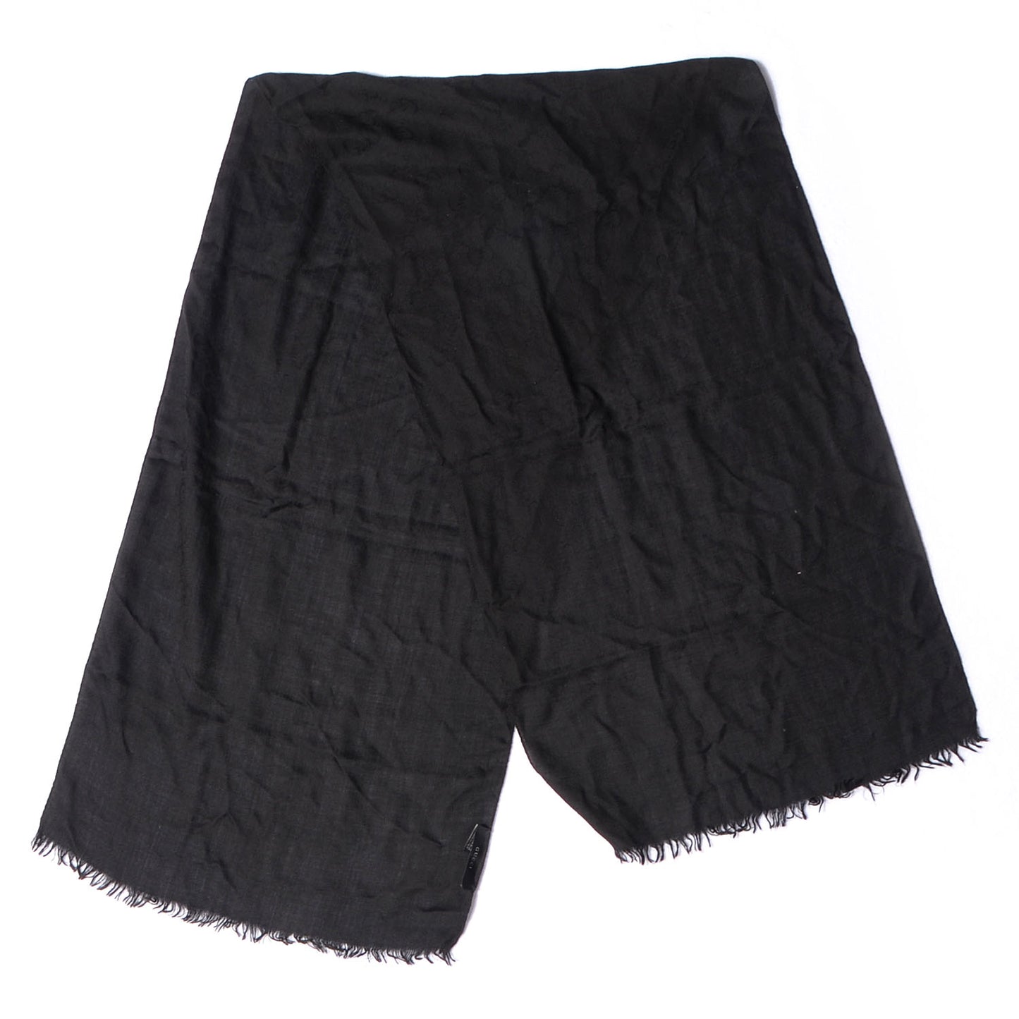 Silk Wool Monogram Shawl Scarf Black