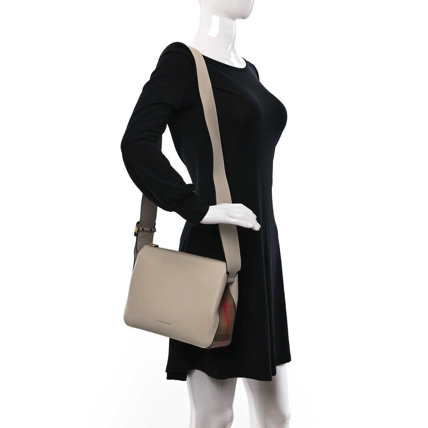 Burberry Soft Grain Calfskin House Check Small Helmsley Crossbody Limestone 2 of 15