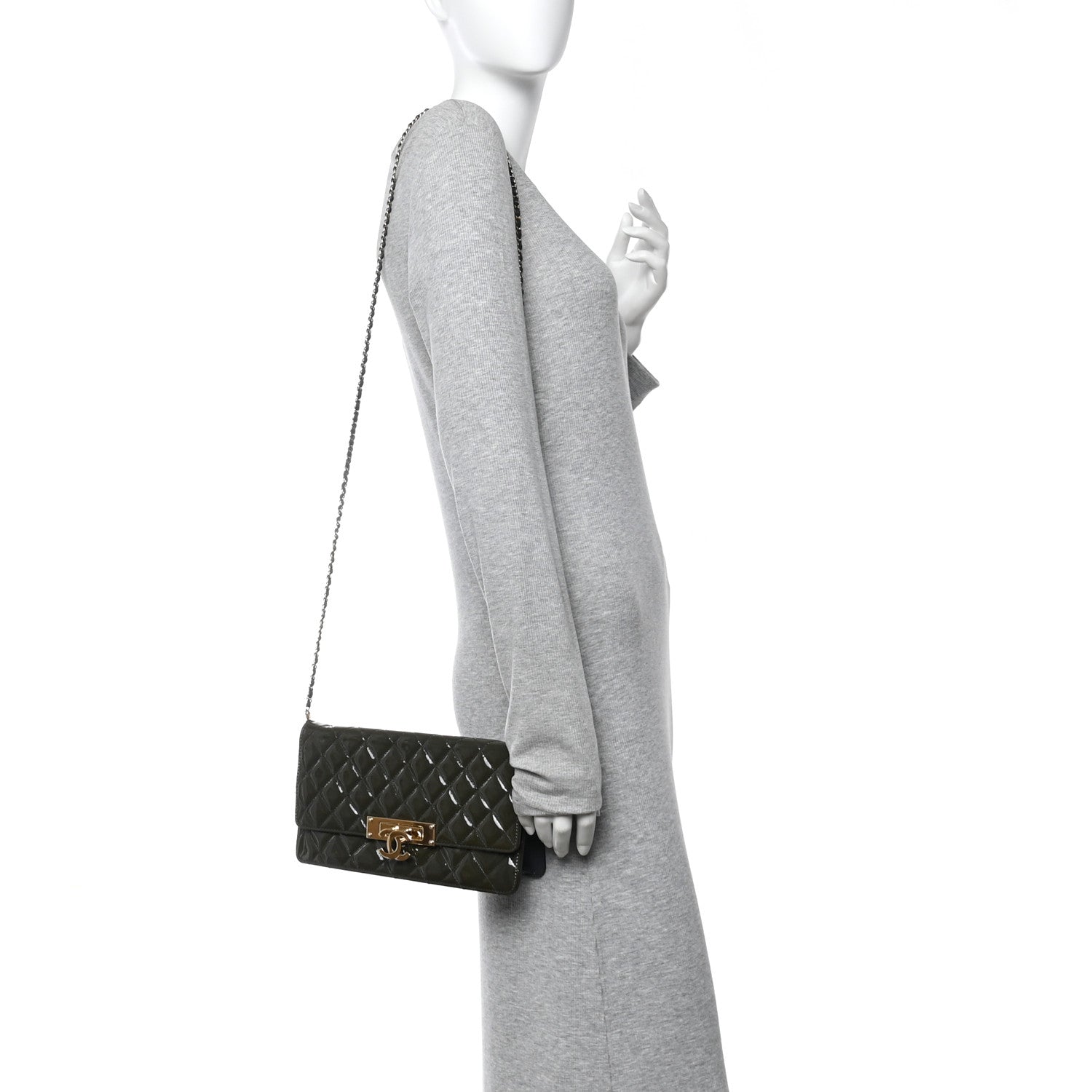 Chanel Patent Quilted Golden Class Wallet on Chain WOC Dark Grey 2 of 10