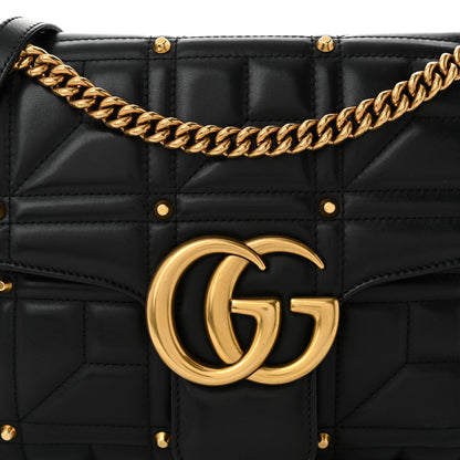 Gucci Calfskin Matelasse Studded Medium Pearly GG Marmont Shoulder Bag Black 8 of 10