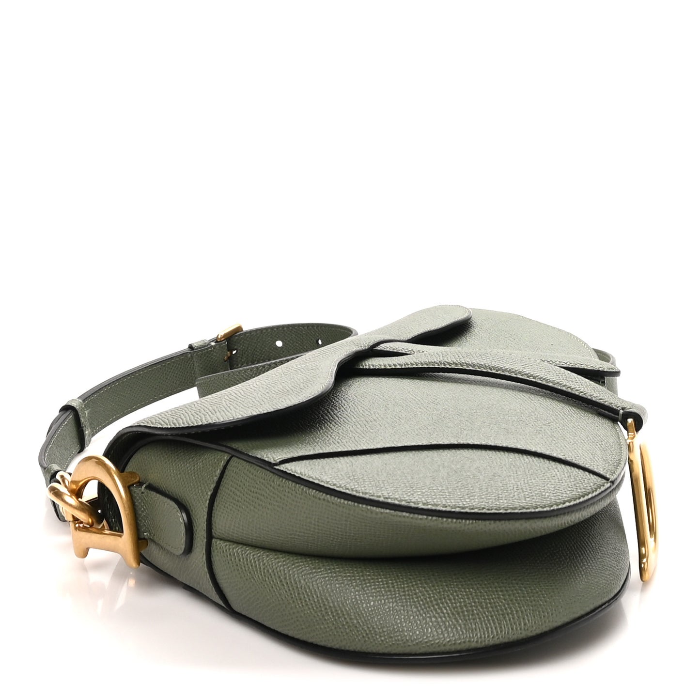 Grained Calfskin Saddle Bag With Strap Sage Green