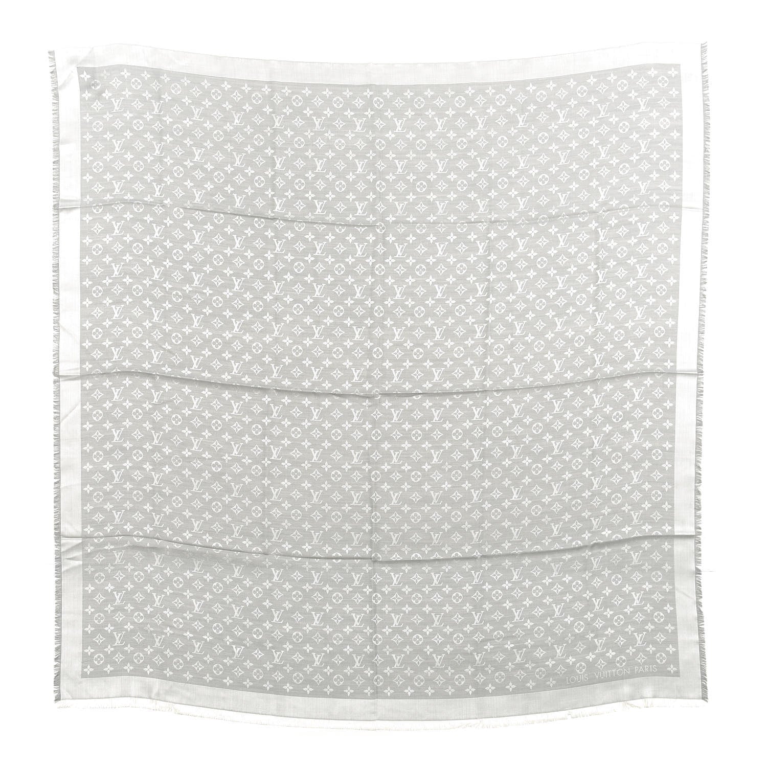 Louis Vuitton Silk Wool Monogram Denim Shawl Pearl Gray 1 of 3