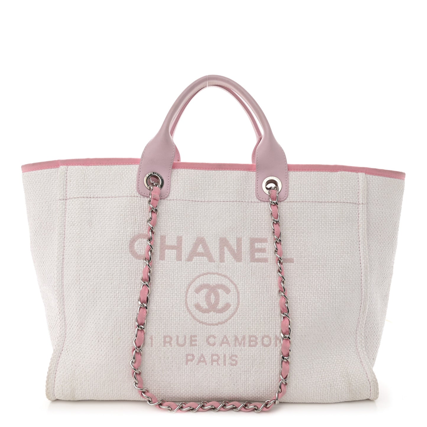 Woven Straw Raffia Medium Deauville Tote Pink