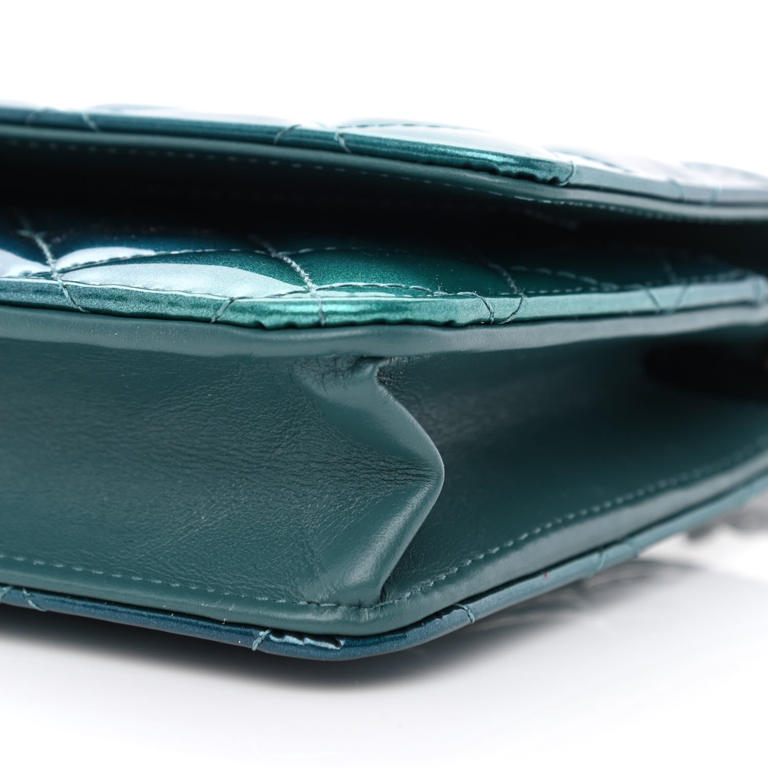 Chanel Shaded Patent Calfskin Quilted Wallet On Chain WOC Green Blue 11 of 12