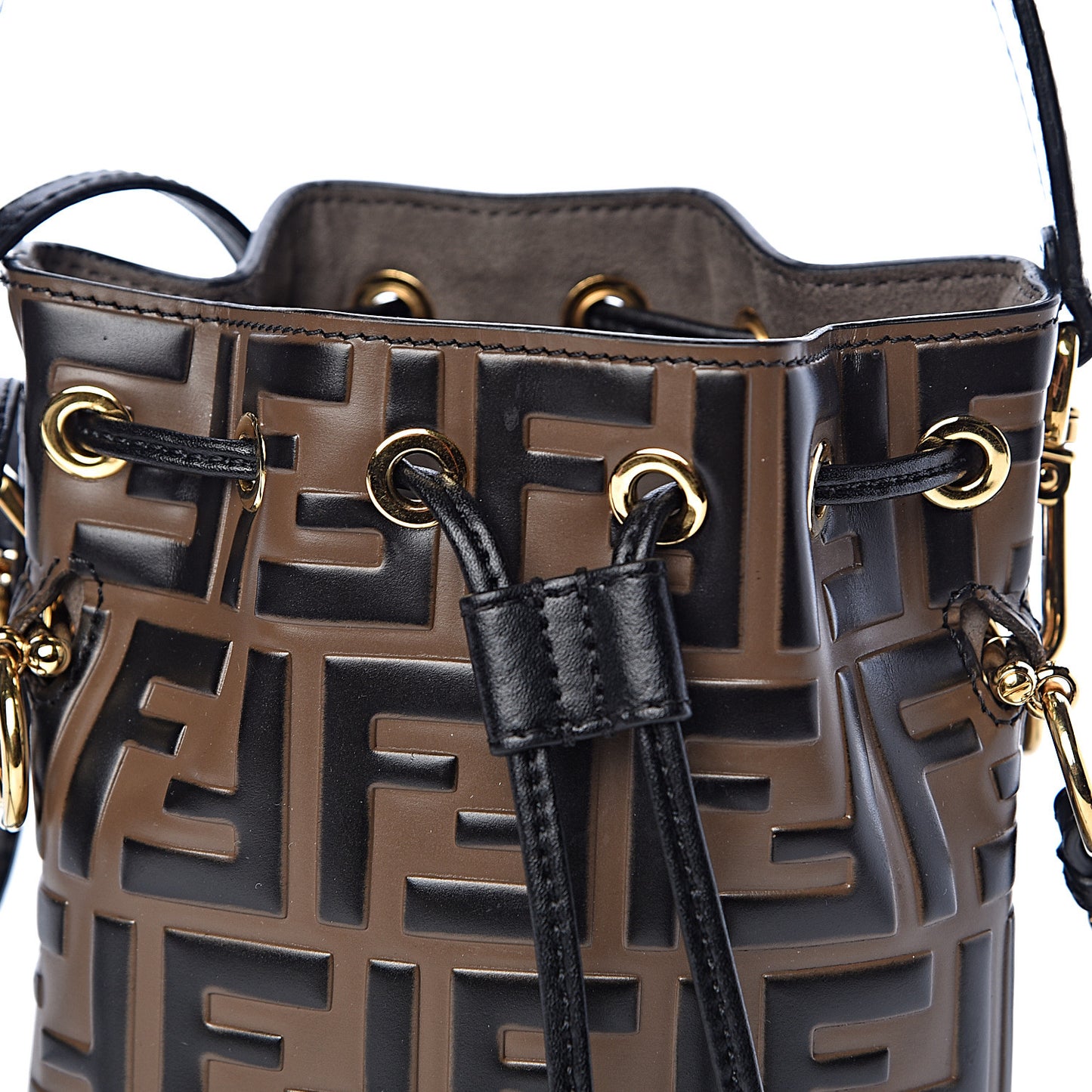 Vitello Liberty F is Fendi Bi-Color FF 1974 Embossed Mini Mon Tresor Bucket Bag Maya Black