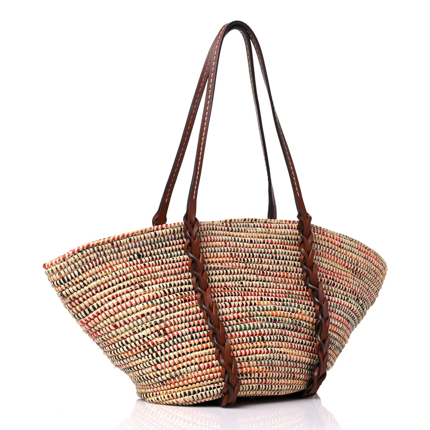 Paglia Vitello Woven Braided Basket Tote Multicolor Cognac