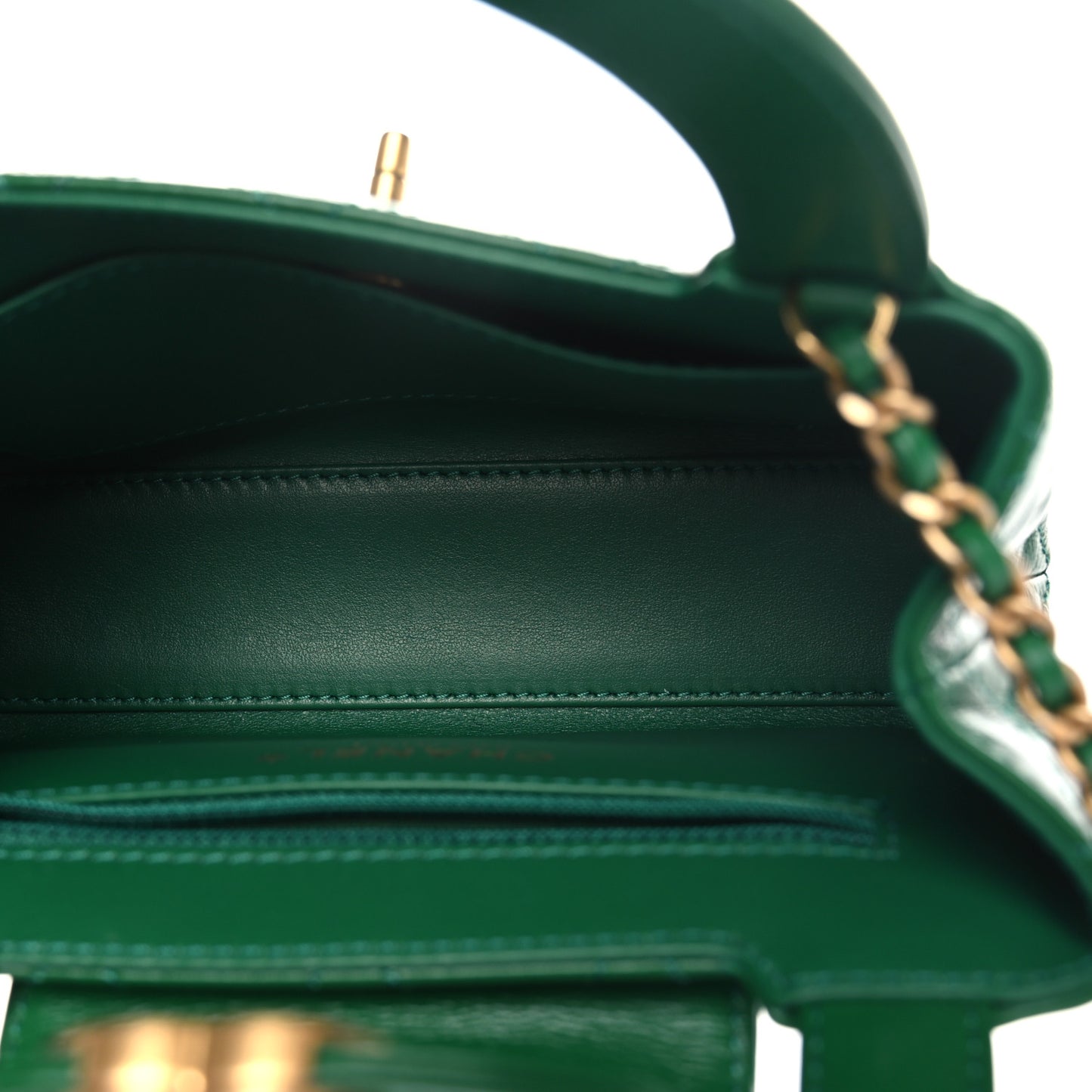 Shiny Aged Calfskin Quilted Nano Kelly Shopper Green