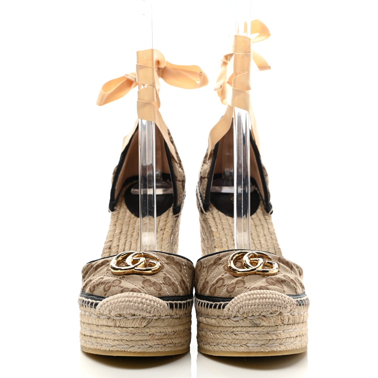 Monogram Matelasse GG Marmont Ankle Wrap Platform 35/120mm Espadrille Wedges 39 Beige Ebony Black Sand Storm