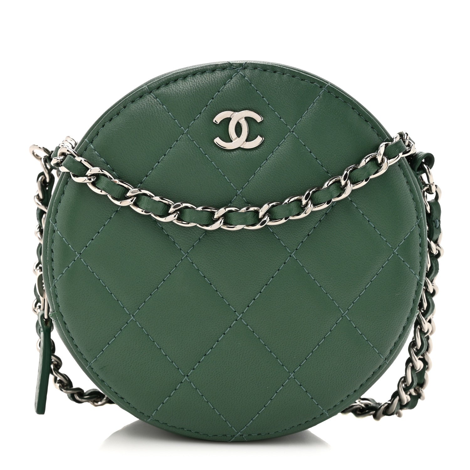 Chanel Lambskin Quilted Round Clutch With Chain Green 1 of 12
