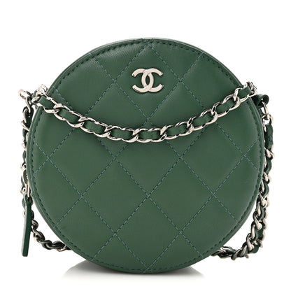 Chanel Lambskin Quilted Round Clutch With Chain Green 1 of 12